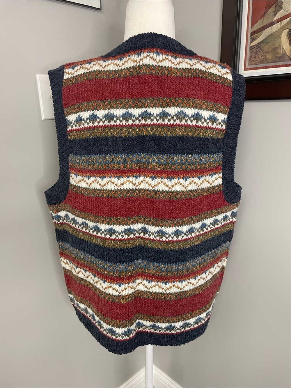St John's Bay womens wool blend Fair Isle sweater vest size Medium stripe warm - Picture 3 of 4